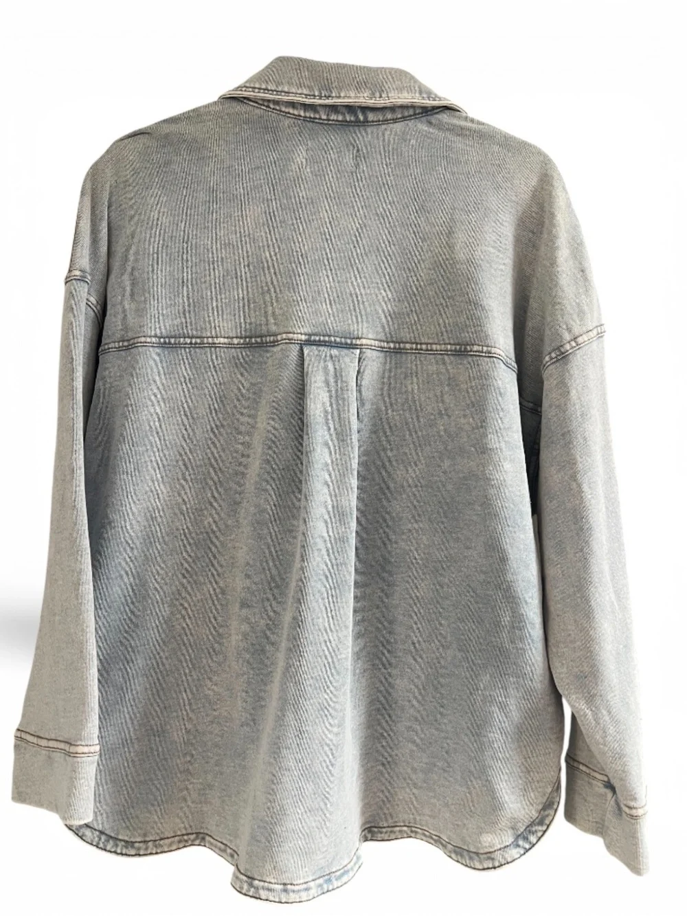 Z Supply All Day Knit Denim Shacket Washed Indigo Button Front (S) - Picture 3 of 5